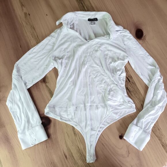 VENUS White Long Sleeve Body Suit with Collar Women's Size Medium - Picture 1 of 7